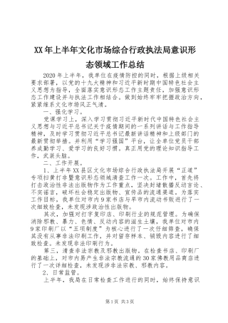 XX年上半年文化市场综合行政执法局意识形态领域工作总结