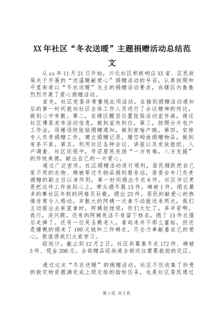 XX年社区“冬衣送暖”主题捐赠活动总结范文