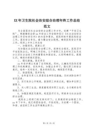 XX年卫生院社会治安综合治理年终工作总结范文
