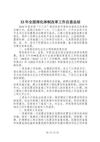 XX年全面深化体制改革工作自查总结