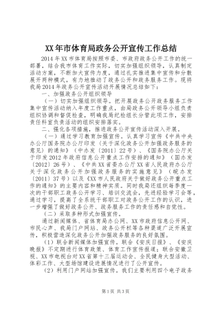 XX年市体育局政务公开宣传工作总结