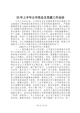 XX年上半年公司党总支党建工作总结