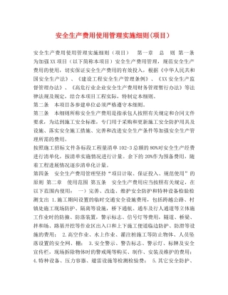 安全生产费用使用管理实施细则(项目） 