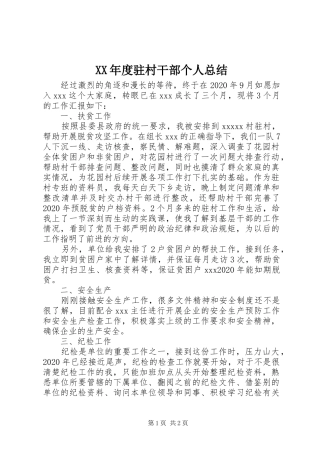 XX年度驻村干部个人总结