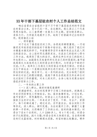 XX年干部下基层驻农村个人工作总结范文