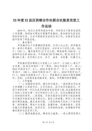 XX年度XX县区供销合作社联合社脱贫攻坚工作总结