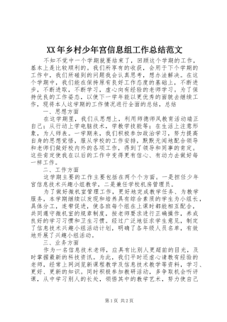 XX年乡村少年宫信息组工作总结范文