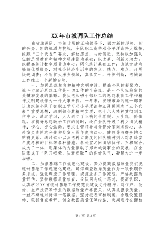 XX年市城调队工作总结