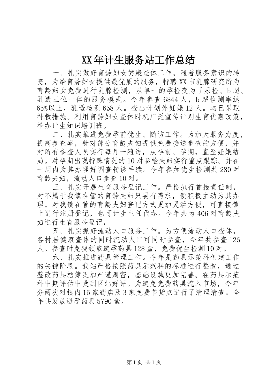 XX年计生服务站工作总结_第1页