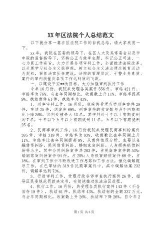 XX年区法院个人总结范文