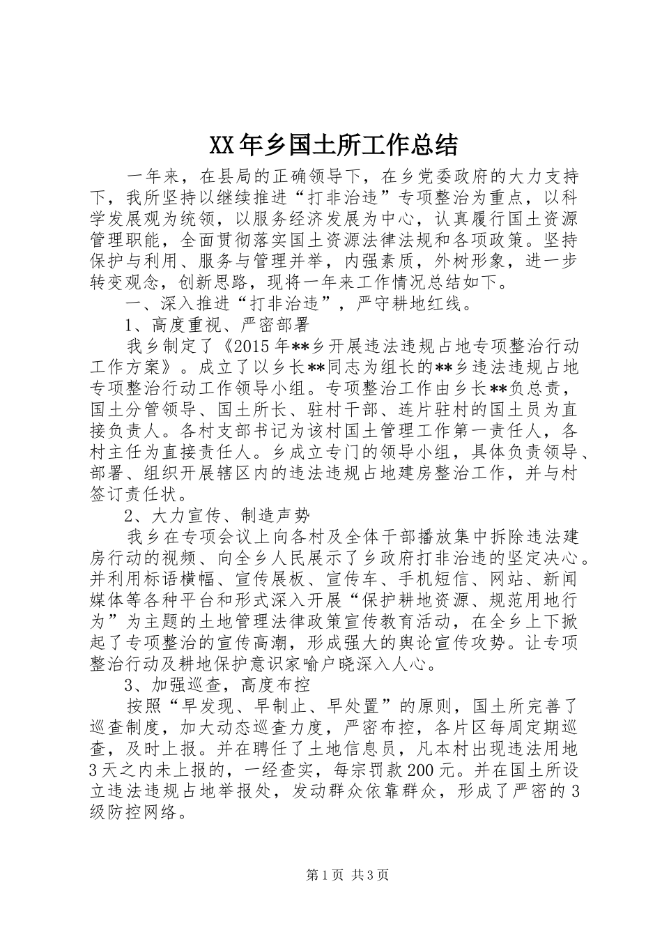 XX年乡国土所工作总结_第1页