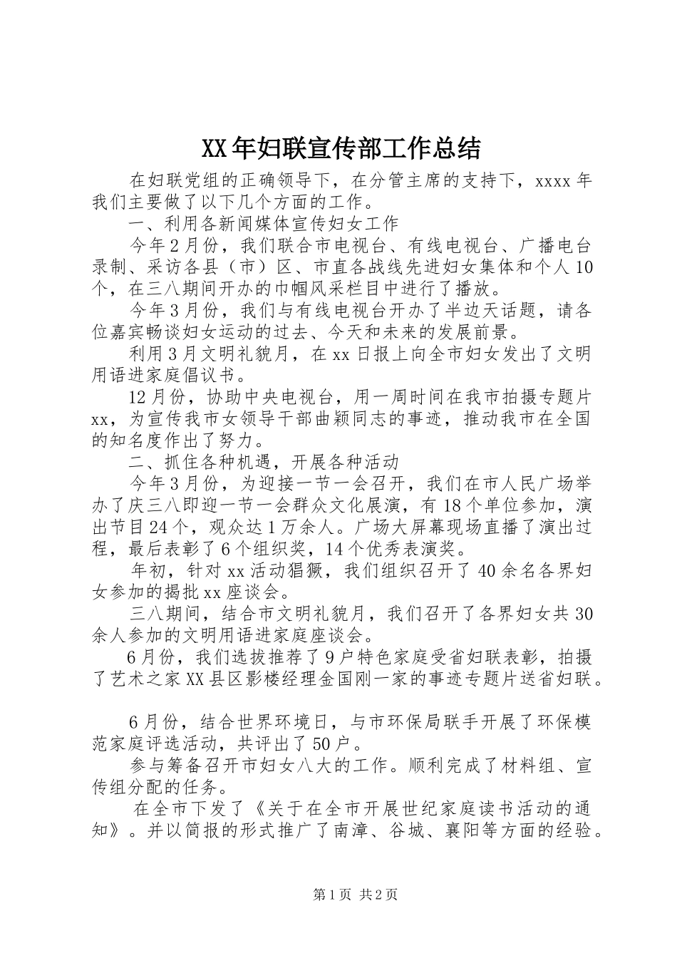 XX年妇联宣传部工作总结_第1页