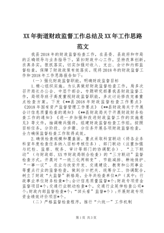 XX年街道财政监督工作总结及XX年工作思路范文