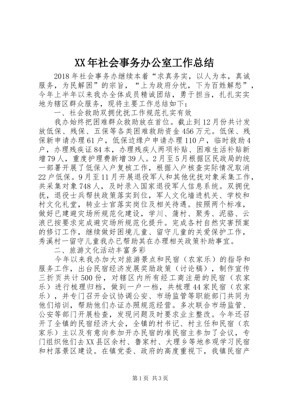 XX年社会事务办公室工作总结_第1页