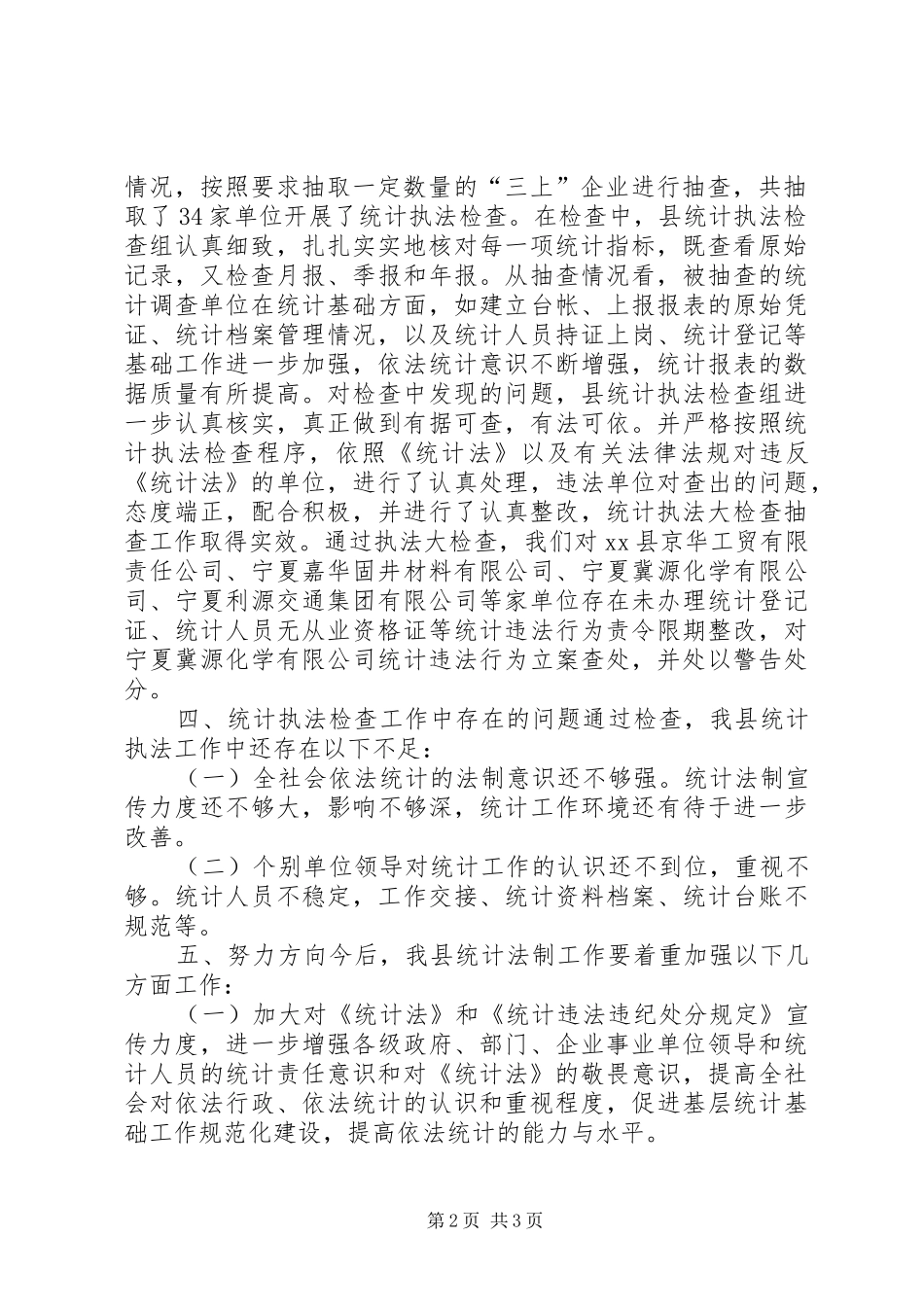 XX年统计局执法检查工作总结_第2页