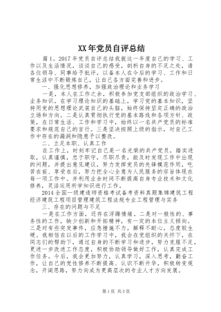 XX年党员自评总结