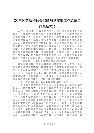 XX年区劳动和社会保障局党支部工作总结工作总结范文