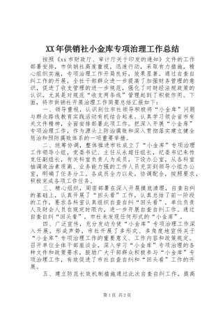 XX年供销社小金库专项治理工作总结