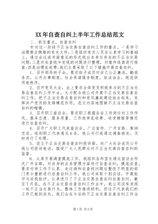 XX年自查自纠上半年工作总结范文