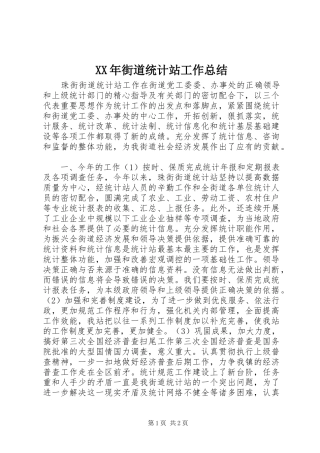 XX年街道统计站工作总结