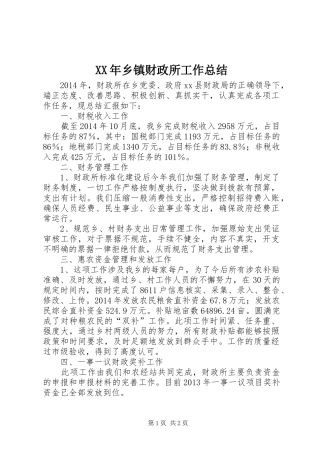 XX年乡镇财政所工作总结
