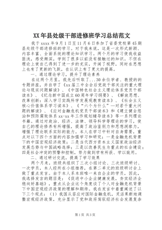 XX年县处级干部进修班学习总结范文