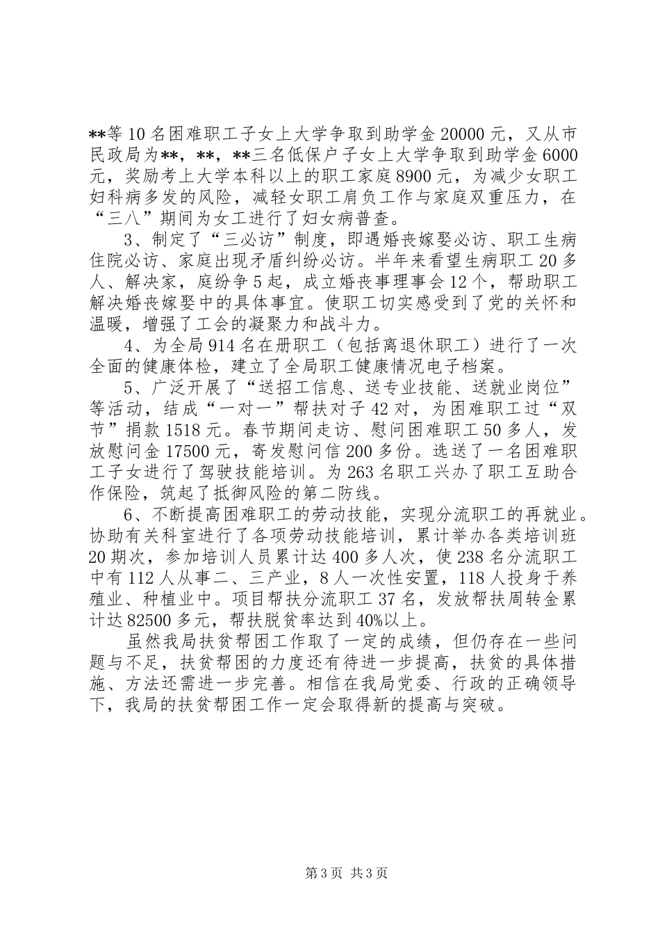 XX年上半年扶贫帮困工作总结_第3页