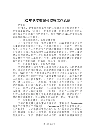XX年党支部纪检监察工作总结