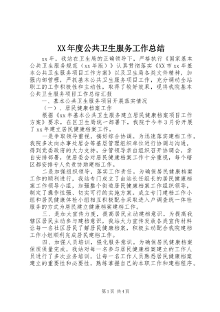 XX年度公共卫生服务工作总结
