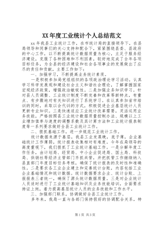 XX年度工业统计个人总结范文