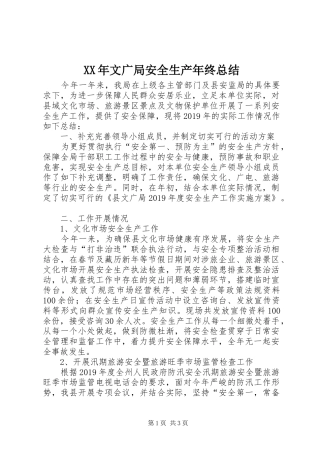 XX年文广局安全生产年终总结