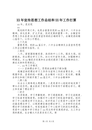 XX年宣传思想工作总结和XX年工作打算