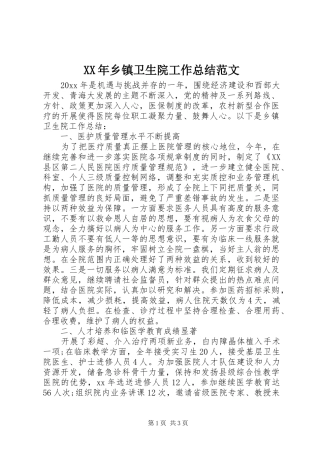 XX年乡镇卫生院工作总结范文