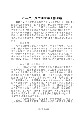 XX年文广局文化志愿工作总结