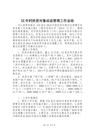 XX年村扶贫对象动态管理工作总结