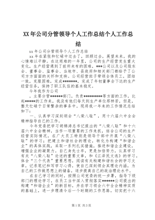 XX年公司分管领导个人工作总结个人工作总结