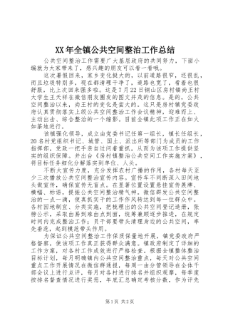 XX年全镇公共空间整治工作总结