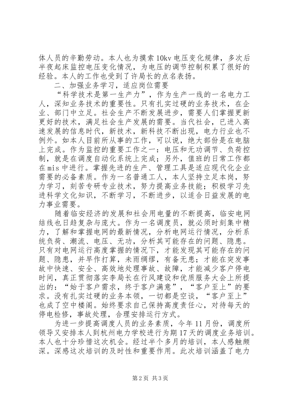 XX年度电力调度所个人小结个人工作总结_第2页