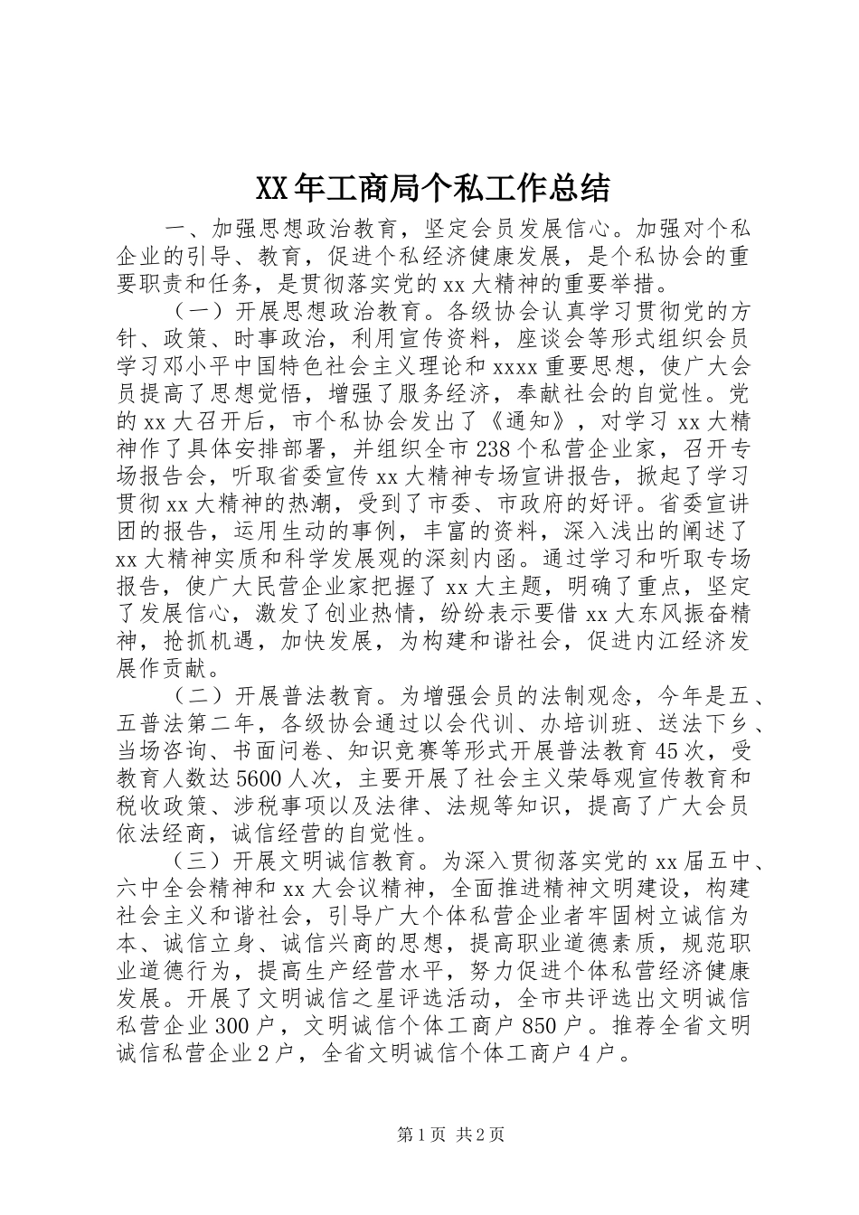 XX年工商局个私工作总结_第1页