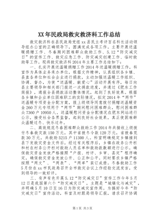 XX年民政局救灾救济科工作总结
