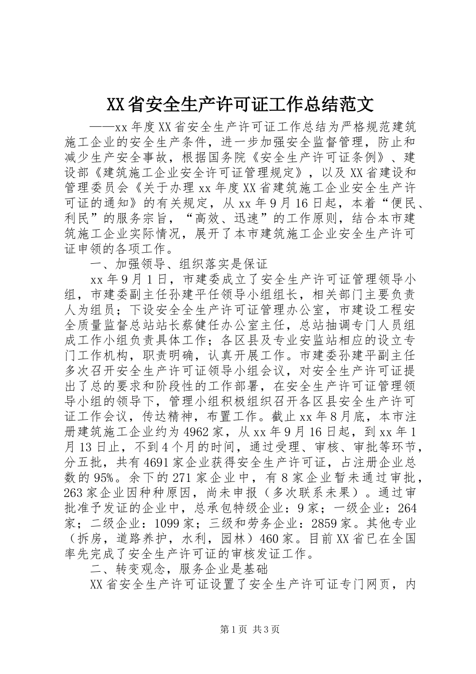 XX省安全生产许可证工作总结范文_第1页