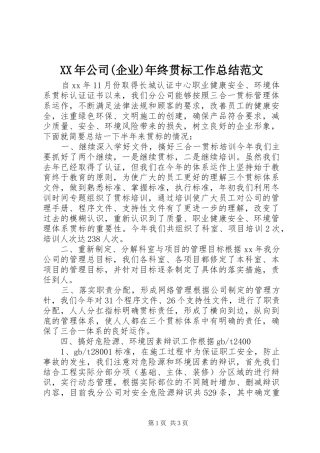 XX年公司(企业)年终贯标工作总结范文
