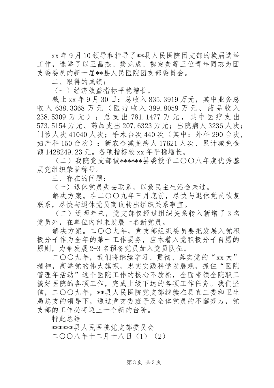 XX年县人民医院党支部工作总结_第3页