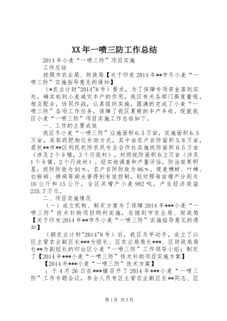 XX年一喷三防工作总结