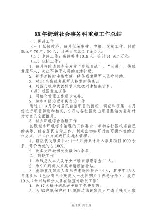 XX年街道社会事务科重点工作总结