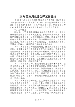 XX年民政局政务公开工作总结