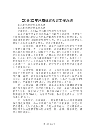 XX县XX年汛期抗灾救灾工作总结