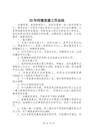 XX年村镇党建工作总结