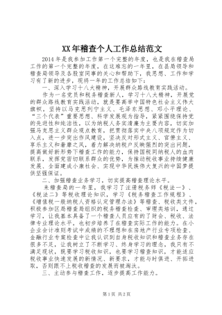 XX年稽查个人工作总结范文