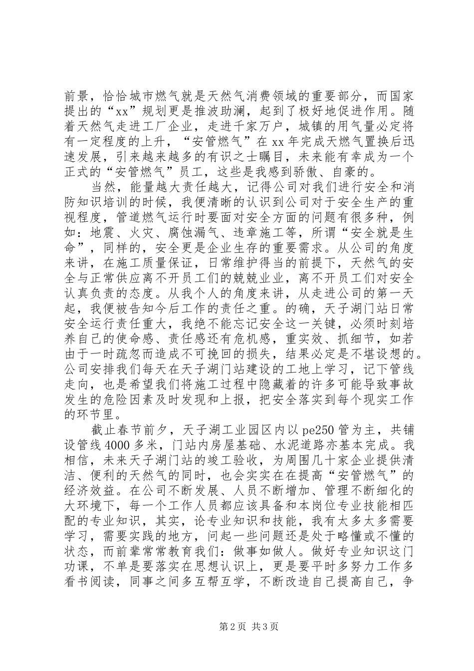 XX年燃气公司实习期个人工作总结范文_第2页